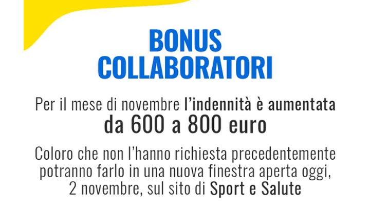 Sport e Salute. Bonus collaboratori sportivi (Novembre)