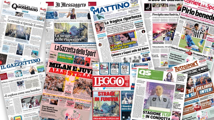 Le prime pagine per i tre Ori di ieri.