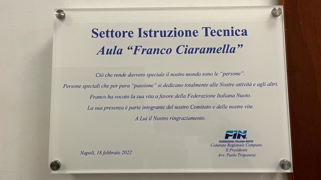 Scopri di più sull'articolo Aula dedicata a ‘Franco Ciaramella’ presso il comitato Campania FIN