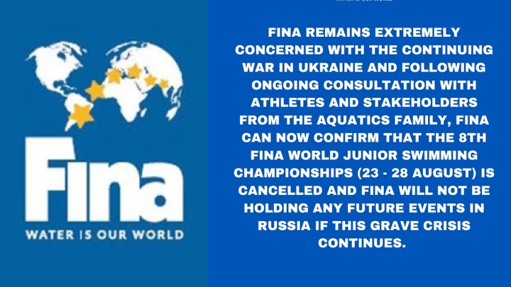 FINA annulla i Campionati Mondiali Juniores in programma a Kazan dal 23 al 28 agosto.