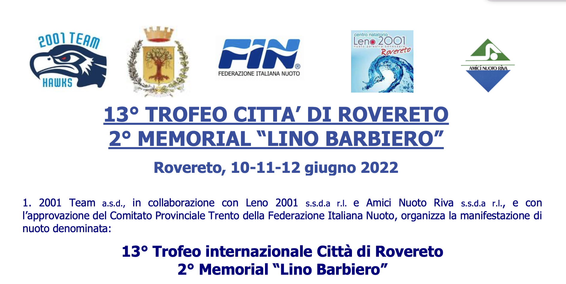 13° Trofeo Int. Città di Rovereto 2° Memorial “Lino Barbiero”
