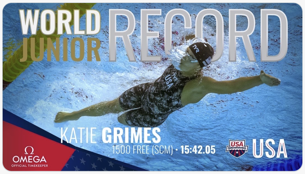 Indianapolis. WRJ 1500 stile libero: Katie Grimes 15.42.05