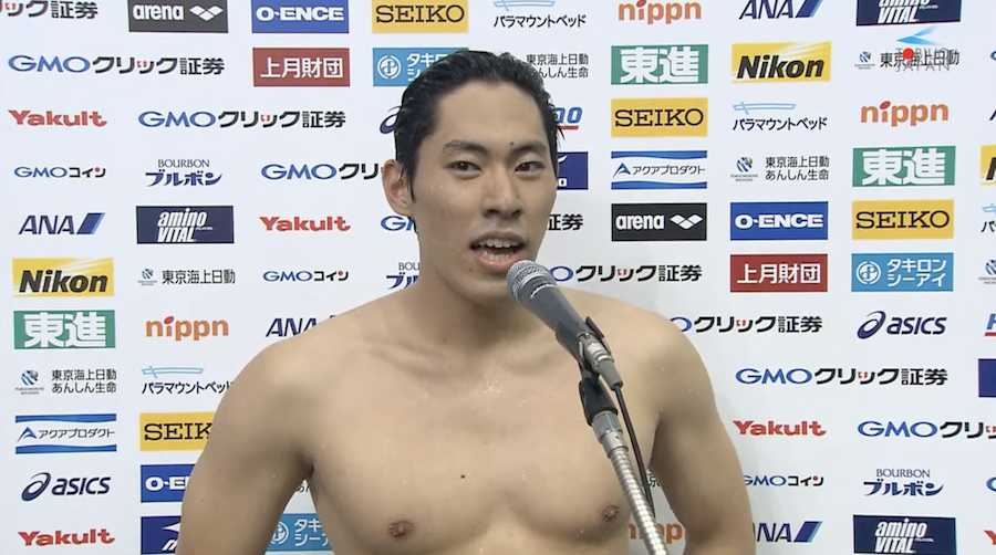 Giappone. Day 3. Crono di rilievo. Seto: 200 misti (1.56.62). Honda: 200 farfalla (1.53.34). Matsumoto: 100 stile libero (47.85) RN.